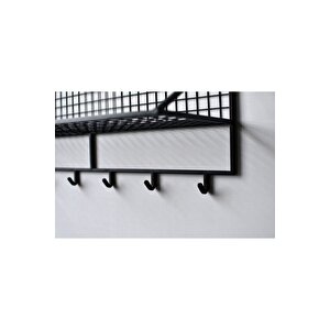 Tel Duvar Rafı/6 Kanca Askılı Duvar Rafı (siyah) 60x25x22