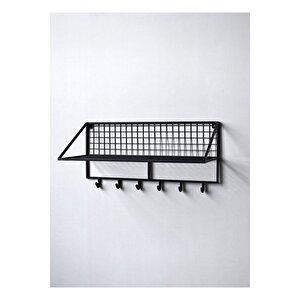 Tel Duvar Rafı/6 Kanca Askılı Duvar Rafı (siyah) 80x25x22