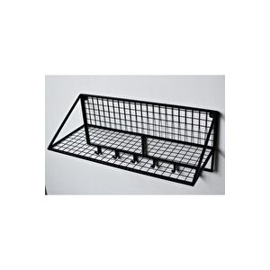 Tel Duvar Rafı/6 Kanca Askılı Duvar Rafı (siyah) 80x25x22