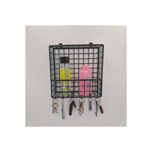 Sevimli Büyük Boy Metal 6 Kancalı Yeni Model Duvar Anahtarlık Rafı 22x22x7