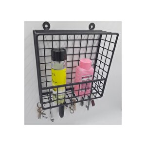 Sevimli Büyük Boy Metal 6 Kancalı Yeni Model Duvar Anahtarlık Rafı 22x22x7