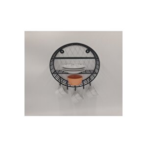 Kafes Duvar Askı Rafı/yeni Dekoratif Yuvarlak 5 Kancalı Fincanlık - 25x7