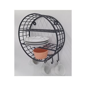 Kafes Duvar Askı Rafı/yeni Dekoratif Yuvarlak 5 Kancalı Fincanlık - 25x7