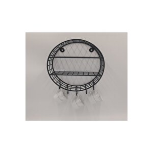 Kafes Duvar Askı Rafı/yeni Dekoratif Yuvarlak 5 Kancalı Fincanlık - 25x7