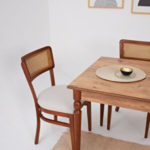 Hazeran İskandinav Açılır Mutfak Masa Takımı Ceviz Krem 80x130 / 80x160