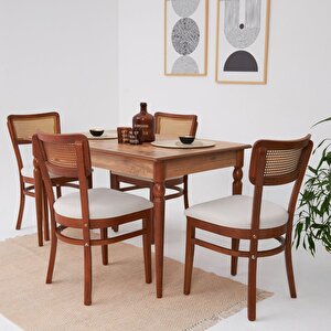 Hazeran İskandinav Açılır Mutfak Masa Takımı Ceviz Krem 80x130 / 80x160
