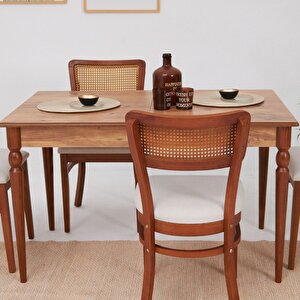 Hazeran İskandinav Açılır Mutfak Masa Takımı Ceviz Krem 80x130 / 80x160