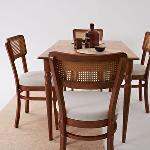 Hazeran İskandinav Açılır Mutfak Masa Takımı Ceviz Krem 80x130 / 80x160