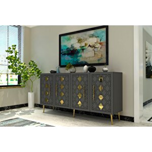 Cupola Konsol Tv Sehpası Çok Amaçlı Dolap 150 Cm Antrasit Altın