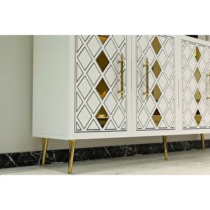 Cupola Konsol Tv Sehpası Çok Amaçlı Dolap 150 Cm Beyaz Altın