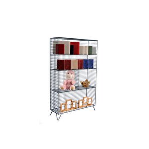 Iskandinav 5 Gözlü Tel Metal Raf & Grid Kitaplık Vitrin Concole120x80