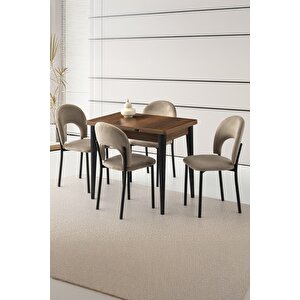 Yanlardan Açılır Yakamoz 90x60 Cm Ceviz Masa 4 Adet Ay Sandalye