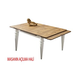 Yanlardan Açılır Yakamoz 90x60 Cm Ceviz Masa 4 Adet Ay Sandalye