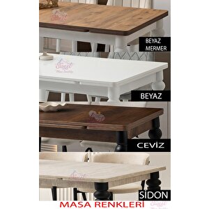 Yanlardan Açılır Yakamoz 90x60 Cm Ceviz Masa 4 Adet Ay Sandalye