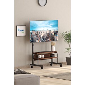 Frenli Tekerlekli Yükseklik Ayarlı Tv Duvar Paneli  Tv Standı Konsol Hareketli Televizyon Ünitesi