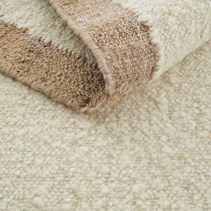 Cool Halı Wool 01 Natural Yün Halı Jüt Halı El Dokuma Jüt Kilim Hasır Halı Bohem El Halısı Krem Halı
