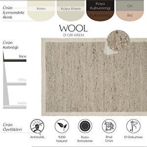 Wool 01 Gri Krem Halı Jüt Halı El Dokuma Jüt Kilim Hasır Halı Otantik El Halısı Yün Halı 120x180 cm