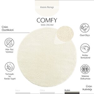Cool Halı Comfy 1006 Krem Hav Toz Vermez Yumuşak Dokulu Uzun Tüylü Modern Yuvarlak Shaggy Halı
