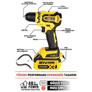 21v Çelik Şanzıman Bakır Sargılı  Çift Akülü Şarjlı Matkap Vidalama