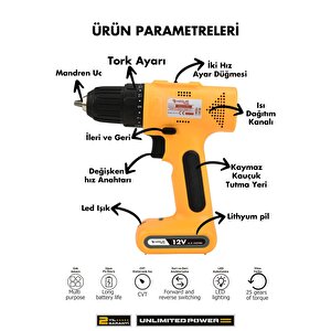 12v Usb Şarjlı Matkap Vidalama Dahili Batarya