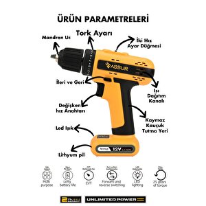 12v Dahili Batarya Akülü Vidalama Şarjlı Matkap