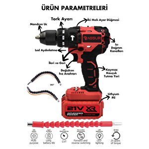 21v Çift Akülü Vidalama Darbeli Matkap 82 Parça