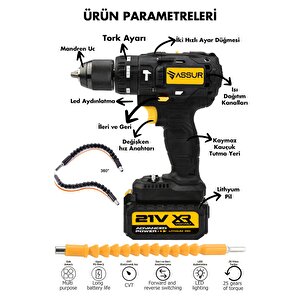21v Çift Akülü Vidalama Darbeli Matkap 82 Parça