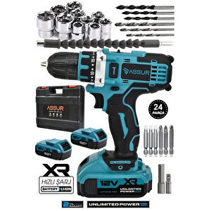 12v Çift Akü Şarjlı Matkap Metal Şanzıman Akülü Vidalama