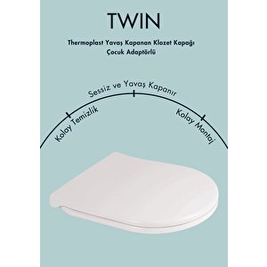 Thermoplast Twin Çocuk Adaptörlü Yavaş Kapanır Klozet Kapağı 0350