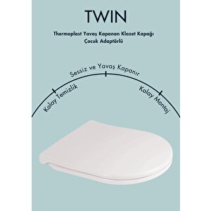 Thermoplast Twin Çocuk Adaptörlü Yavaş Kapanır Klozet Kapağı 0350