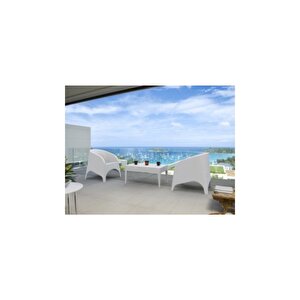 Rattan Miami Uzun Sehpa Bahçe Teras Havuz Şezlong Sehpası Beyaz