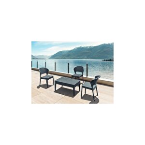 Rattan Miami Uzun Sehpa Bahçe Teras Havuz Şezlong Sehpası Koyu Gri