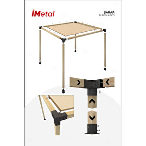 Sarar Tek Bölümlü Hazır Ahşap Pergola Seti 90x90 mm Ahşaplar Ve Tente Dahil
