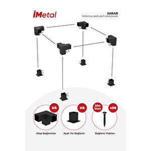 Sarar Tek Bölümlü Hazır Ahşap Pergola Bağlantı Seti 90 X 90 mm Ahşaplar Için