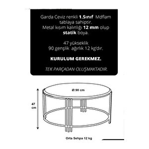 Royal Ceviz Metal Ayaklı Orta Sehpa