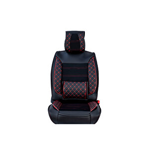 Citroen C2 Lüx Deri Oto Koltuk Kılıfı Ön Arka Takım Set Plus Siyah Kırmızı Siyah - Kırmızı
