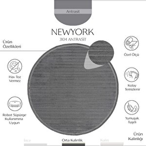 Newyork 3104 Antrasit Yumuşak Halı Salon Koridor Kesme Yolluk Yuvarlak Dokuma Makine Halı 100x100 cm