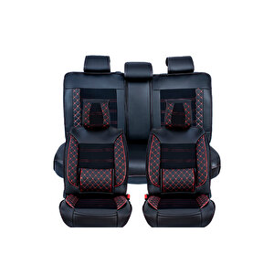 Land Rover Freelander Lüx Deri Oto Koltuk Kılıfı Ön Arka Takım Set Plus Siyah Kırmızı Siyah - Kırmızı