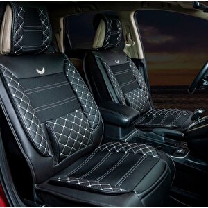 Alfa Romeo Stelvio Lüx Deri Oto Koltuk Kılıfı Ön Arka Takım Set Plus Siyah Beyaz Siyah - Beyaz