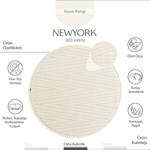 Newyork 3105 Krem Yumuşak Halı Salon Koridor Kesme Yolluk Yuvarlak Dokuma Makine Halısı 100x100 cm