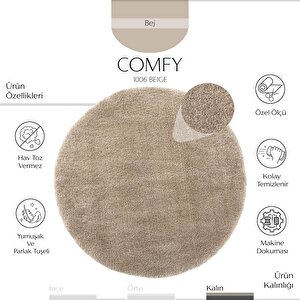 Cool Halı Comfy 1006 Bej Hav Toz Vermez Yumuşak Dokulu Uzun Tüylü Modern Yuvarlak Shaggy Halı
