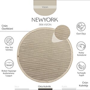 Newyork 3106 Vizon Yumuşak Halı Salon Koridor Kesme Yolluk Yuvarlak Dokuma Makine Halısı 120x120 cm