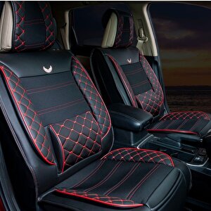 Skoda Super B Lüx Deri Oto Koltuk Kılıfı Ön Arka Takım Set Plus Siyah Kırmızı Siyah - Kırmızı