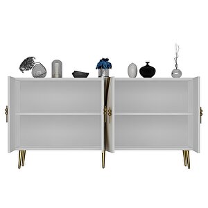 Handle Konsol Tv Sehpası Çok Amaçlı Dolap 150 Cm Beyaz Altın