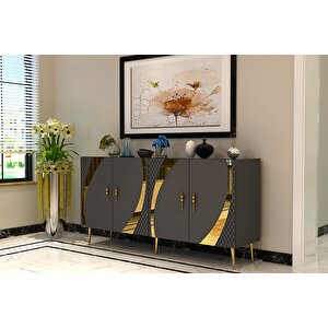 Handle Konsol Tv Sehpası Çok Amaçlı Dolap 150 Cm Antrasit Altın
