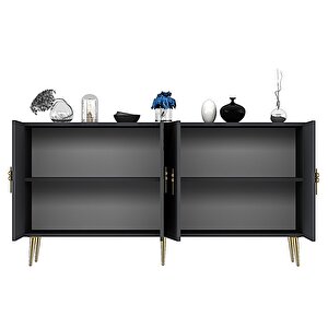 Handle Konsol Tv Sehpası Çok Amaçlı Dolap 150 Cm Antrasit Altın