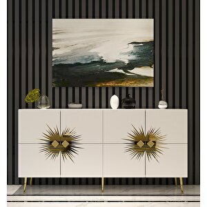 Eda Konsol Tv Sehpası Çok Amaçlı Dolap 150 Cm Beyaz Altın