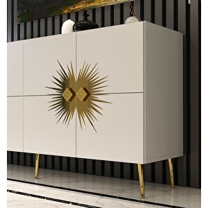 Eda Konsol Tv Sehpası Çok Amaçlı Dolap 150 Cm Beyaz Altın
