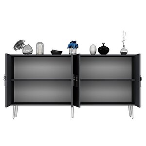 Handle Konsol Tv Sehpası Çok Amaçlı Dolap 150 Cm Antrasit Gümüş