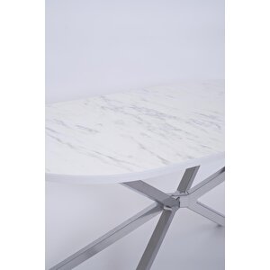 Bohem Metal Boyalı Mdf Lak Panel Yemek Masası 90x170 Beyaz Mermer